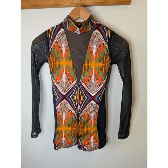 Weissman Moon Trance Dance Costume Biketard Warrior Print Mesh LC #11426 - Picture 3 of 11